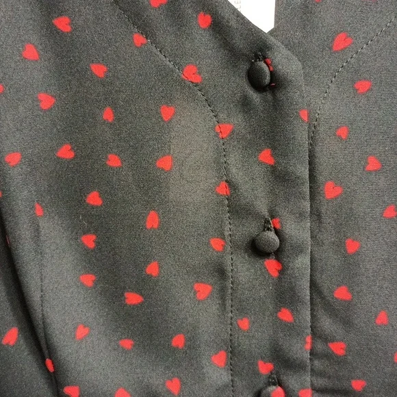 Red Hearts Sheer Black Red Cropped Balloon Sleeve Valentine's Day … - Picture 1 of 5